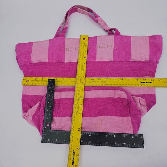 Victoria's Secret Pink Striped Canvas Tote Bag Beach Weekender Overnight - Picture 5 of 8